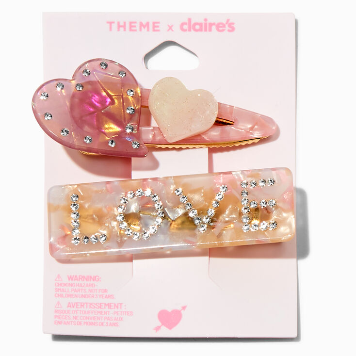 T H E M E x Claire&#39;s Love Heart Hair Clips - 2 Pack,