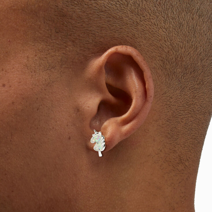 Silver Holographic Horse Clip-On Earrings,