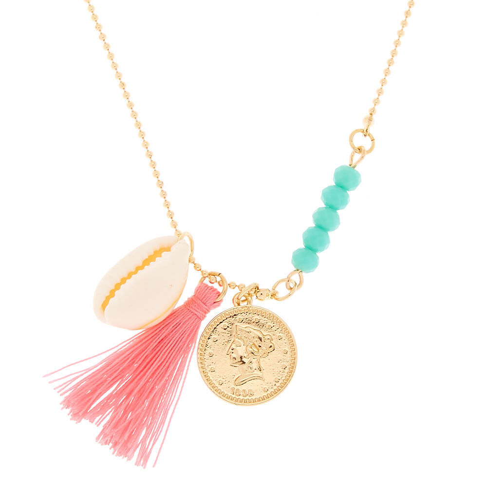 Gold Cowrie Shell Coin Pendant Necklace