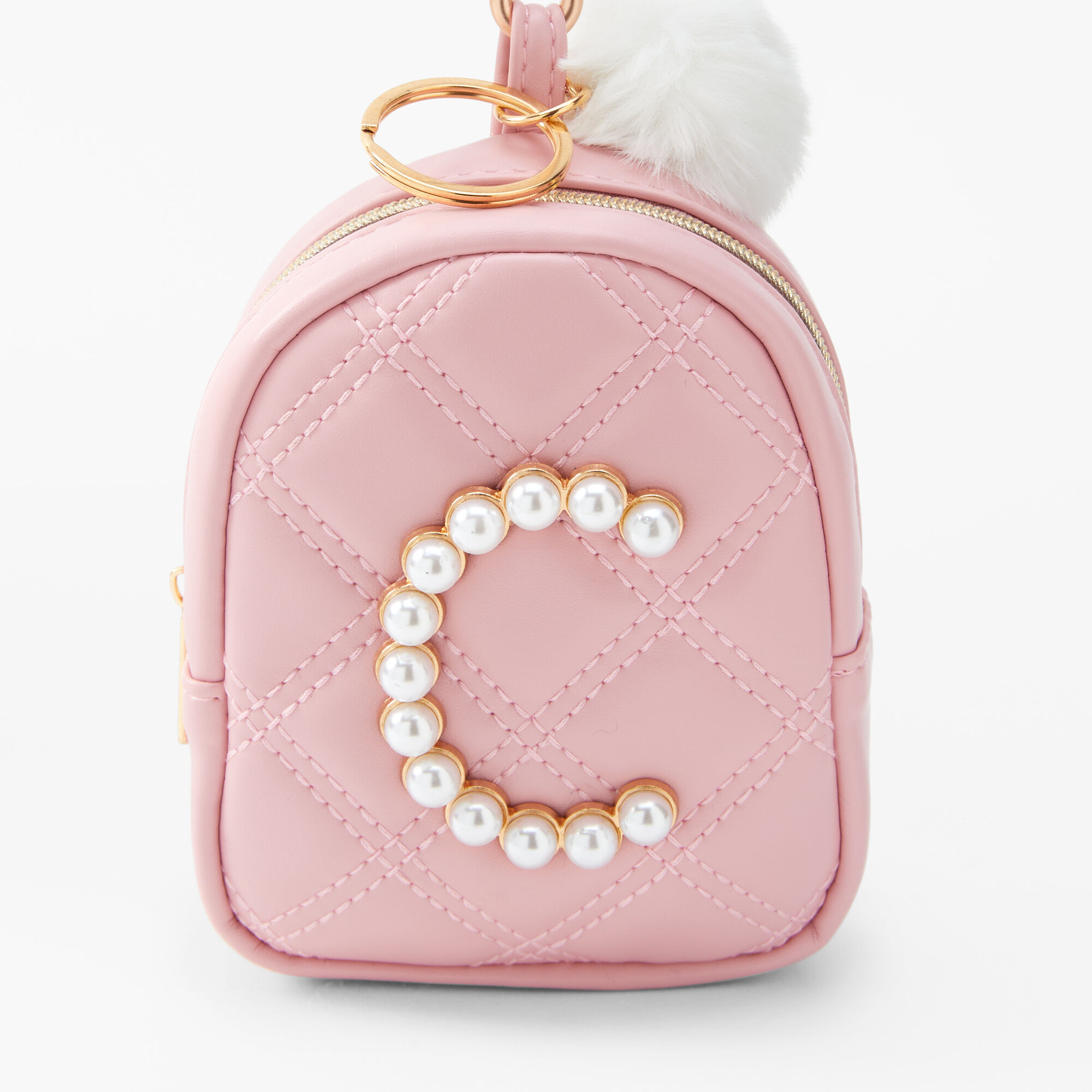 Initial Pearl Mini Backpack Keyring - Blush Pink, C,