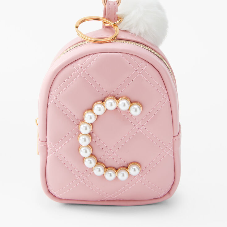 Initial Pearl Mini Backpack Keychain - Blush Pink, C,