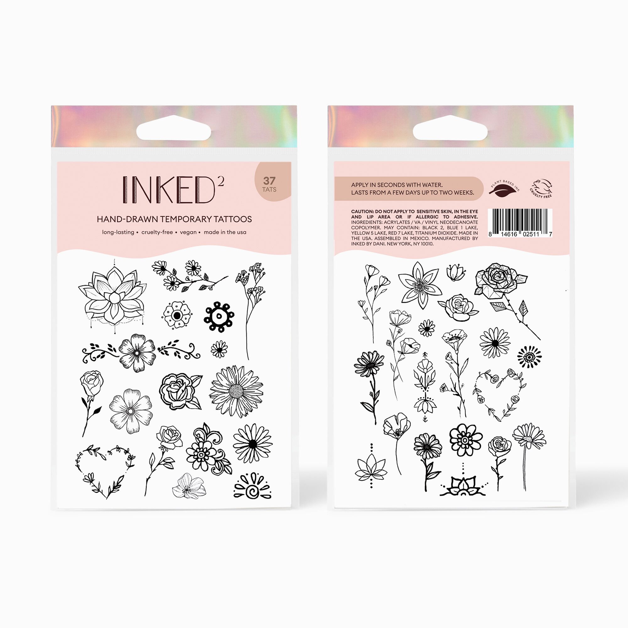 INKED2 Floral Pack Temporary Tattoos,