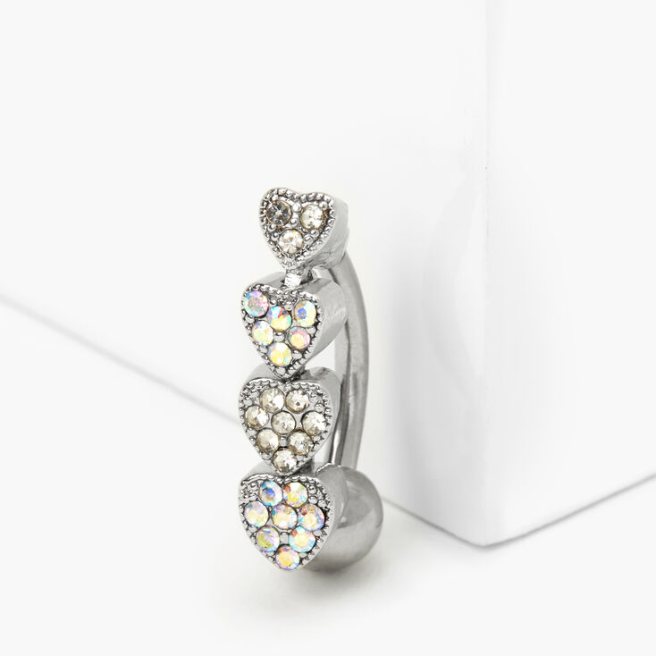 Silver 14G Aurora Borealis Crystal Heart Belly Ring,