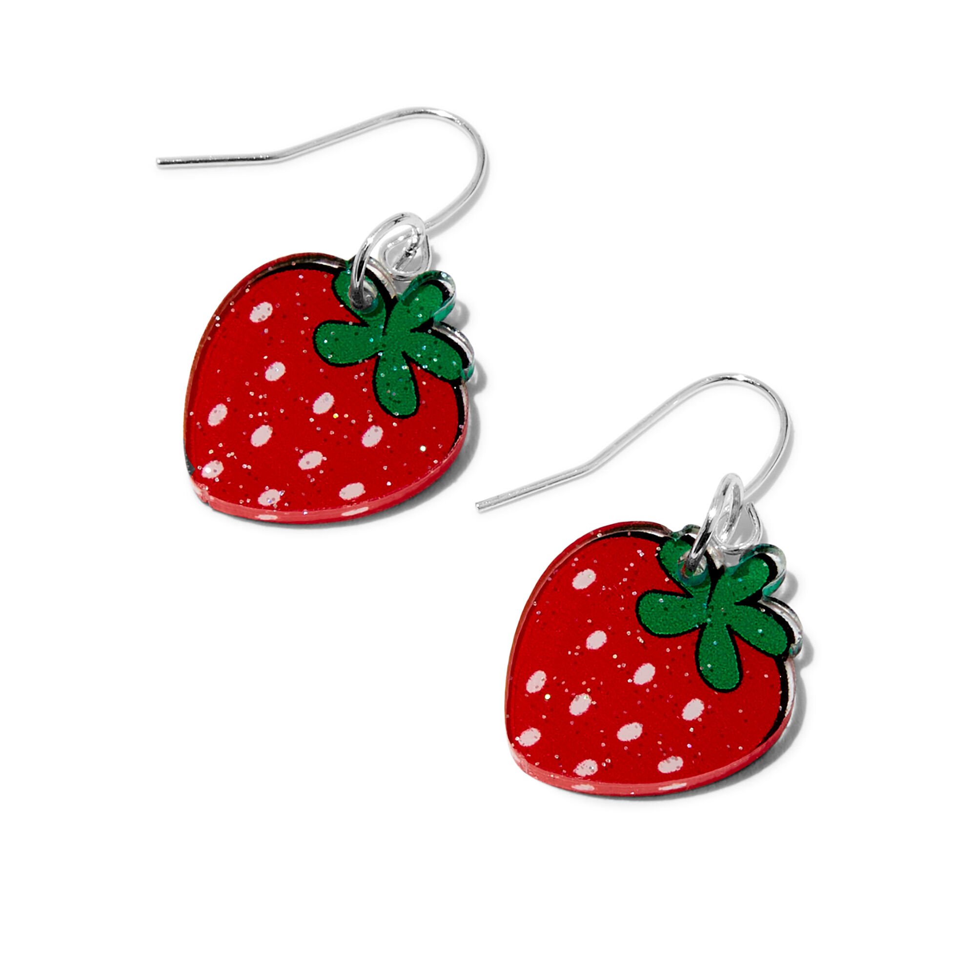 View Claires Acrylic Strawberry 05 Drop Earrings Silver information