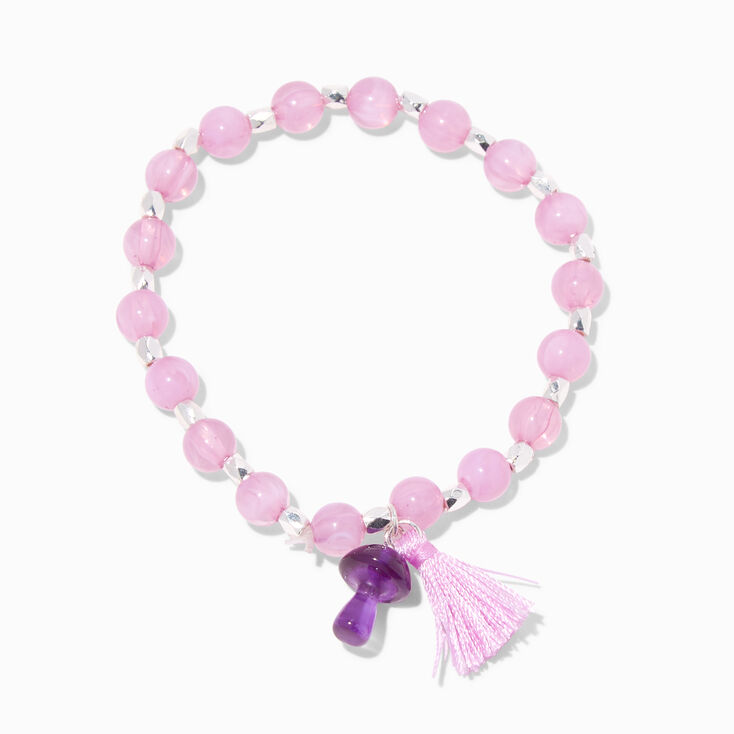 Purple Mushroom &amp; Tassel Beaded Stretch Bracelet,