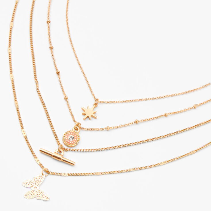 Gold Filigree Butterfly Multi Strand Necklace,