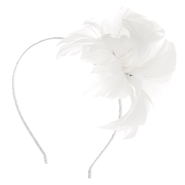 Feather Flower Hair Fascinator Headband - White,