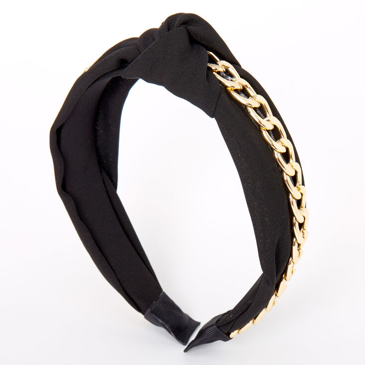 Claire's Serre-tête à nœud avec chaîne couleur dorée - Noir