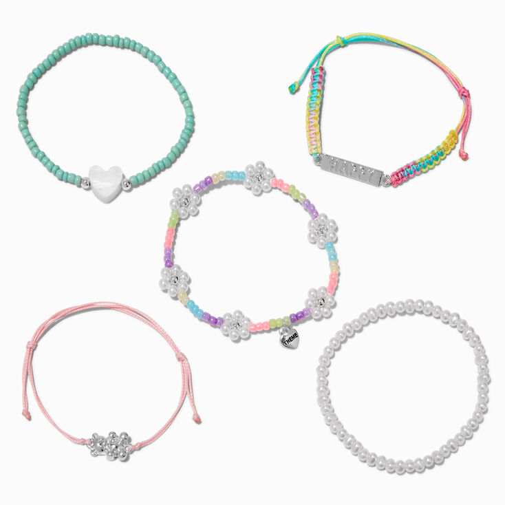 T H E M E x Claire&#39;s &#39;&#39;Happy&#39;&#39; Beaded Bracelet Set - 5 Pack,