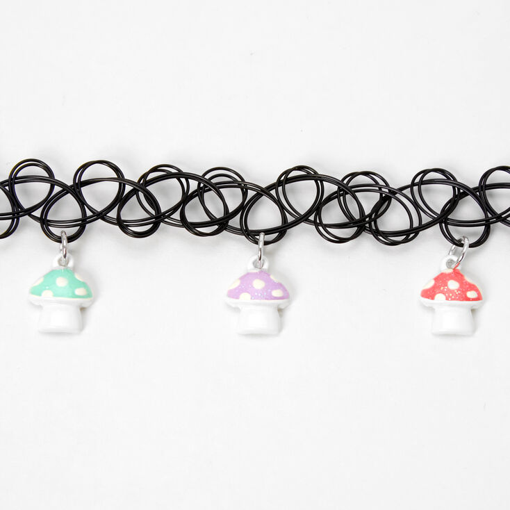 Mushroom Charm Tattoo Choker Necklace - Black,