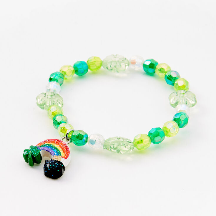 St. Patrick&#39;s Day Green Shamrock &amp; Rainbow Beaded Jewelry Set - 2 Pack,
