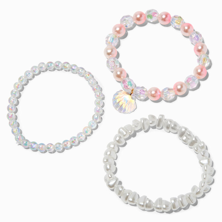 Bracelets &eacute;lastiques perl&eacute;s coquillages iridescents - Lot de 3,