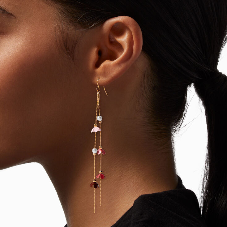 Flower Petal &amp; Pearl Linear Drop Earrings,
