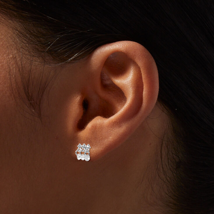 Silver-tone Cubic Zirconia Dangle Stud Earrings ,