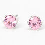 Silver-tone Cubic Zirconia Round Stud Earrings - Pink, 5MM,