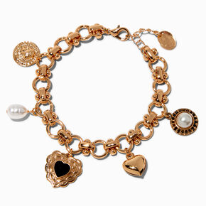 Gold-tone Heart Charm Bracelet ,