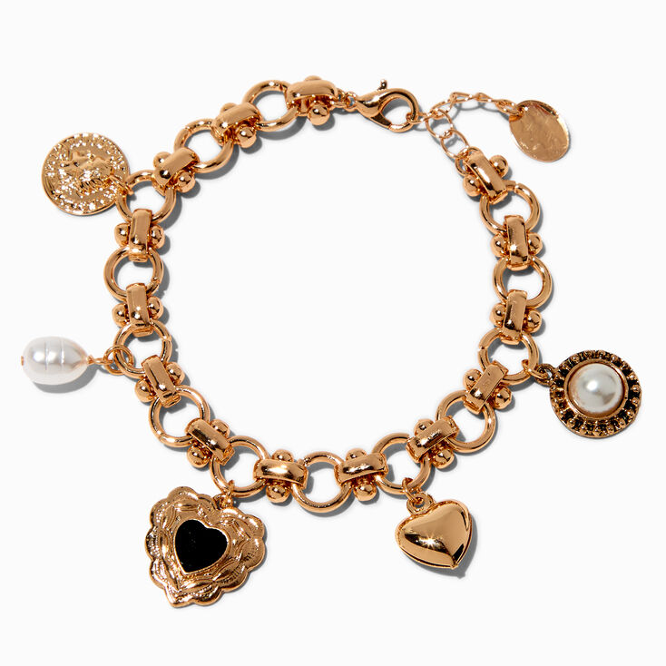 Gold-tone Heart Charm Bracelet ,