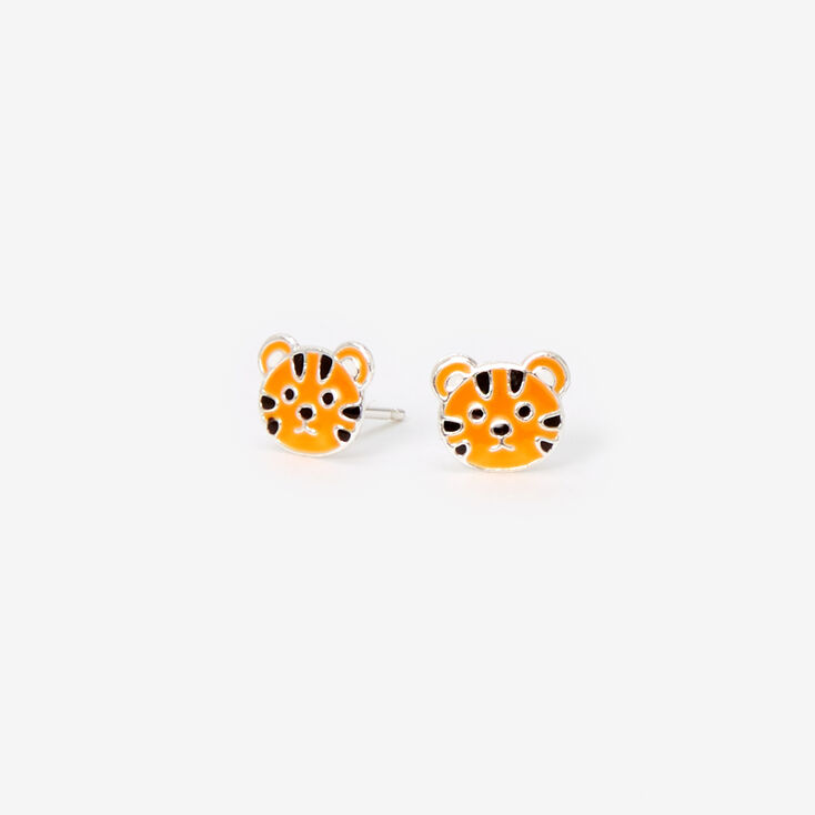 Sterling Silver Enamel Tiger Stud Earrings,
