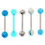 Silver-tone 14G Marble Swirl Tongue Rings - Blue, 5 Pack,