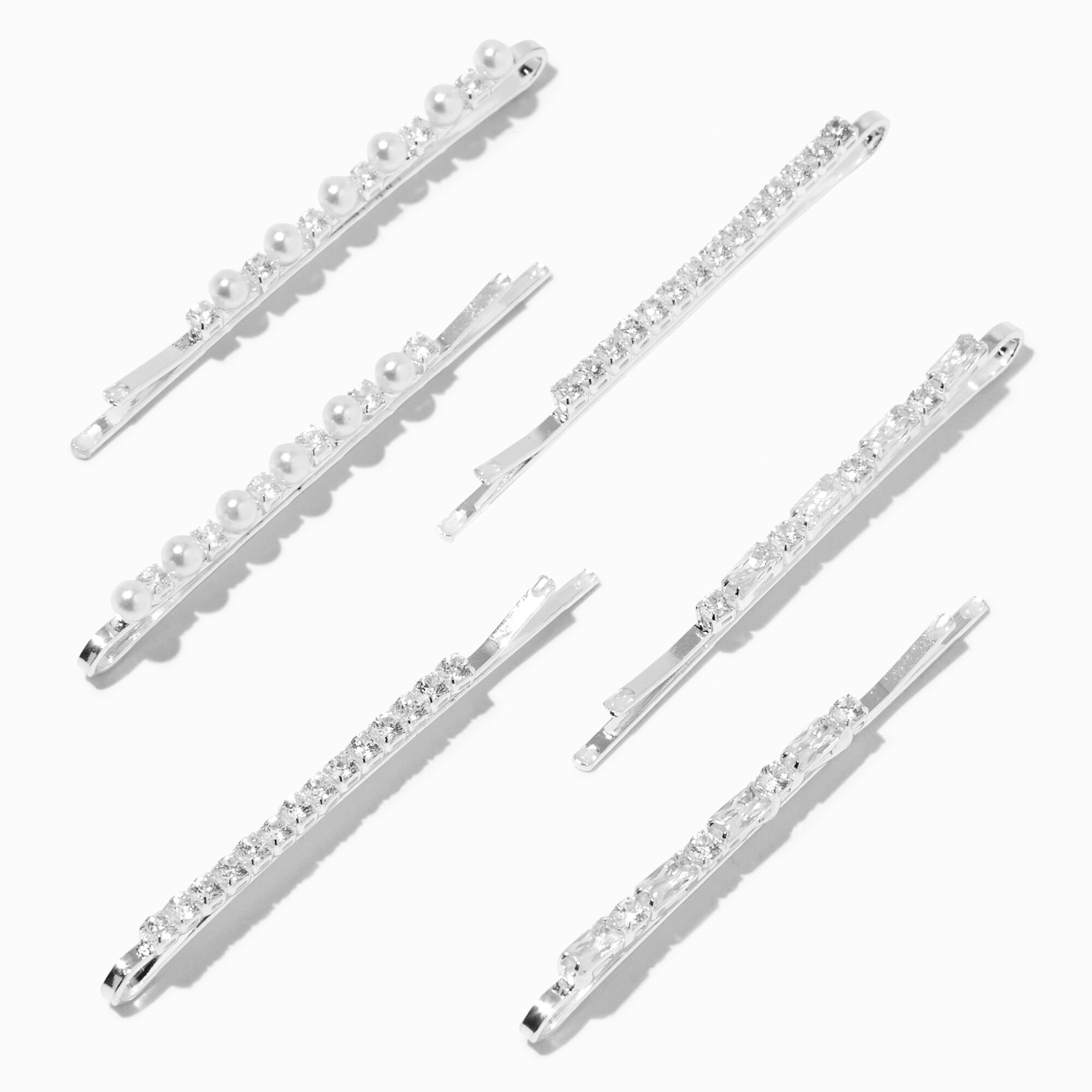 View Claires Tone Pearl Crystal Bobby Pins 6 Pack Silver information