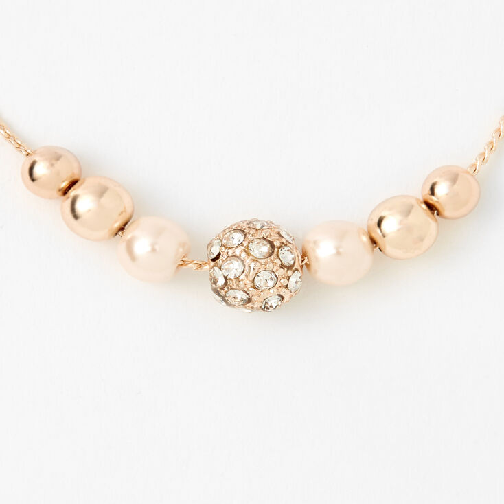 Rose Gold Crystal Fireball &amp; Pearl Bolo Bracelet,