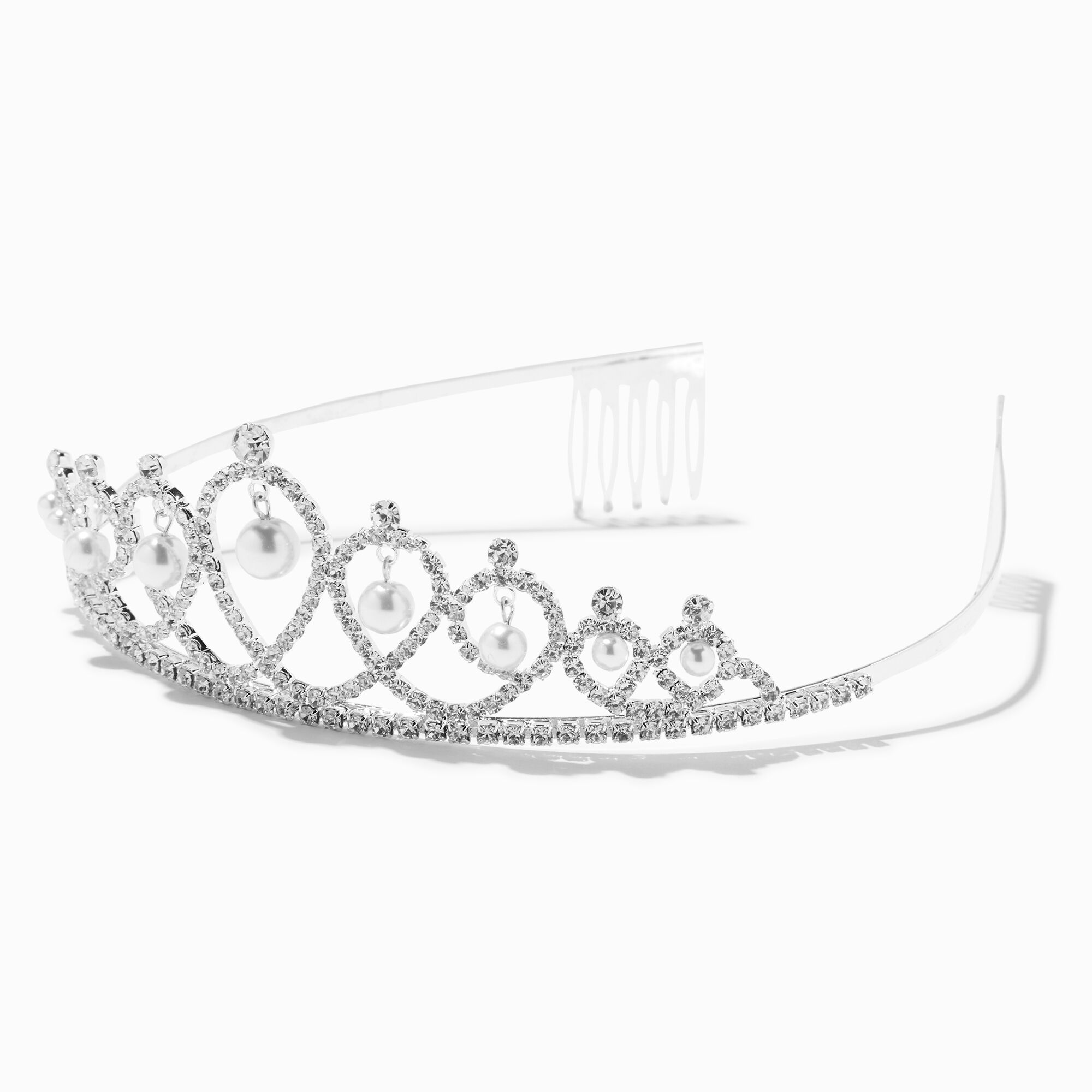 View Claires Tone Rhinestone Pearl Audrey Tiara Silver information