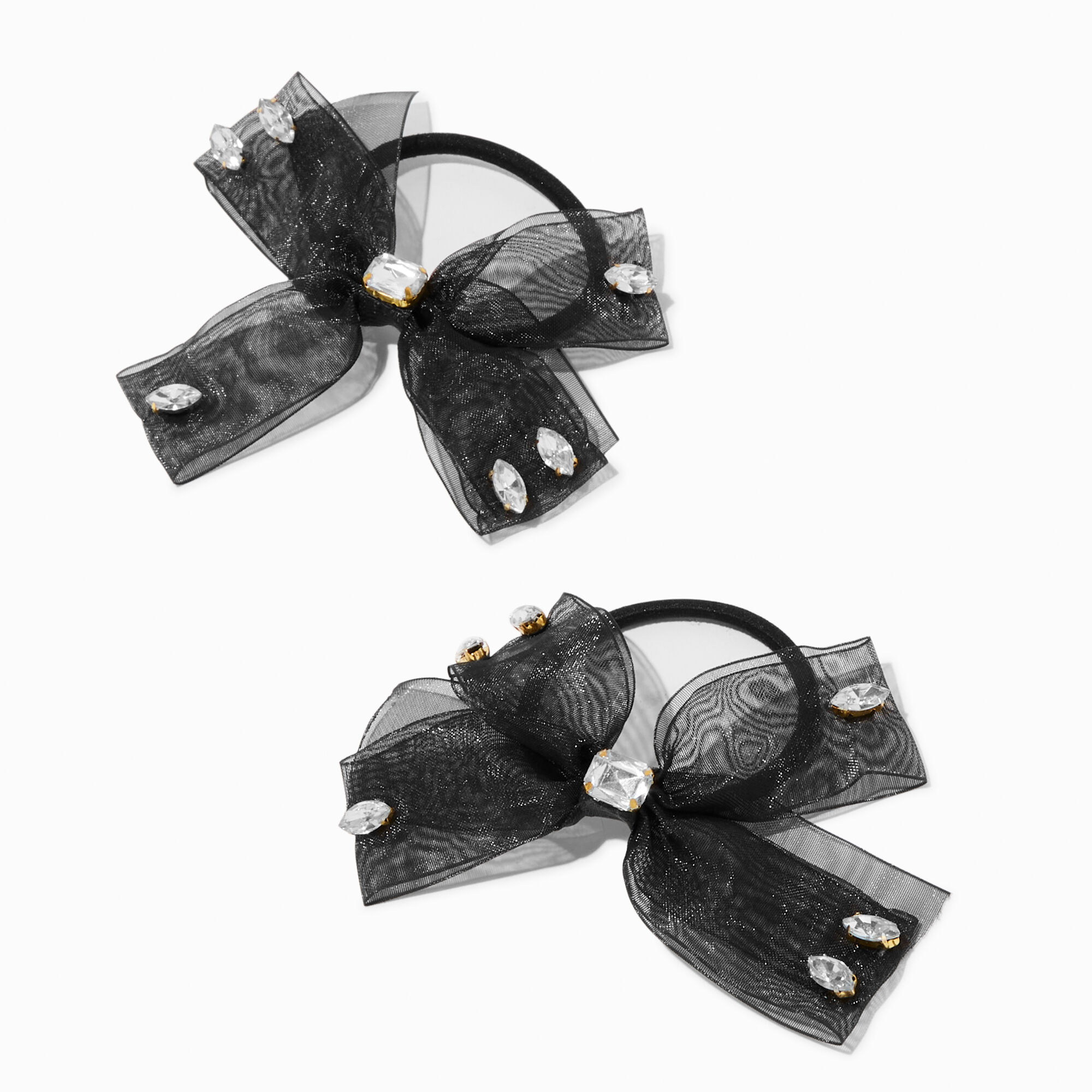 View Claires Crystal Embellished Sheer Bow Hair Ties 2 Pack Black information