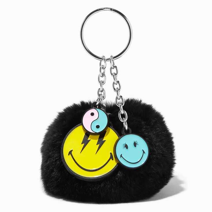 Smiley World&reg; Black Pom Pom Keychain,