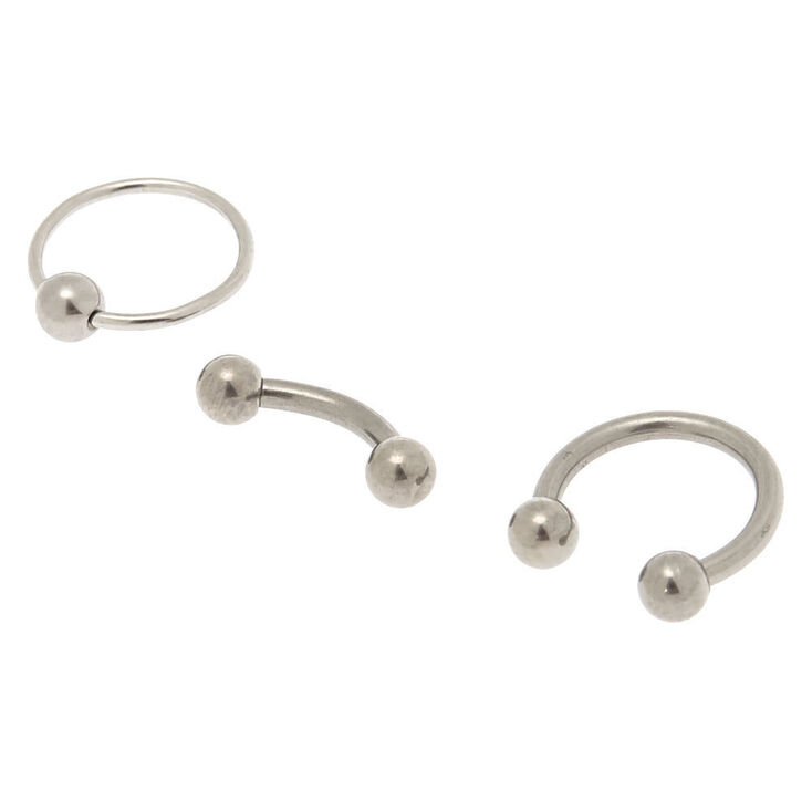 Silver-tone Titanium 16G Mixed Cartilage Earrings - 3 Pack,