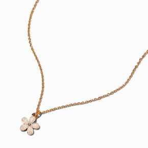 Pearlized White Flower Gold-tone Pendant Necklace,