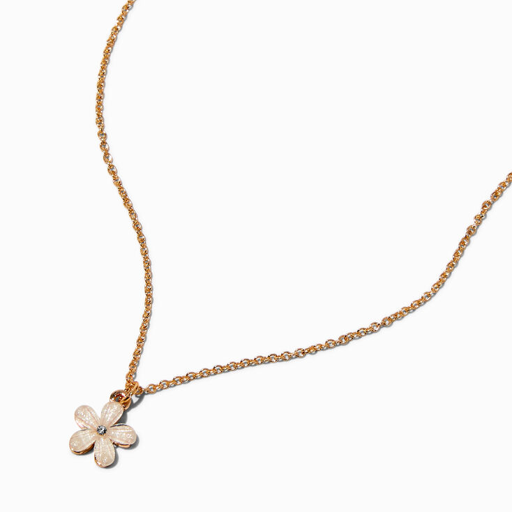 Pearlized White Flower Gold-tone Pendant Necklace