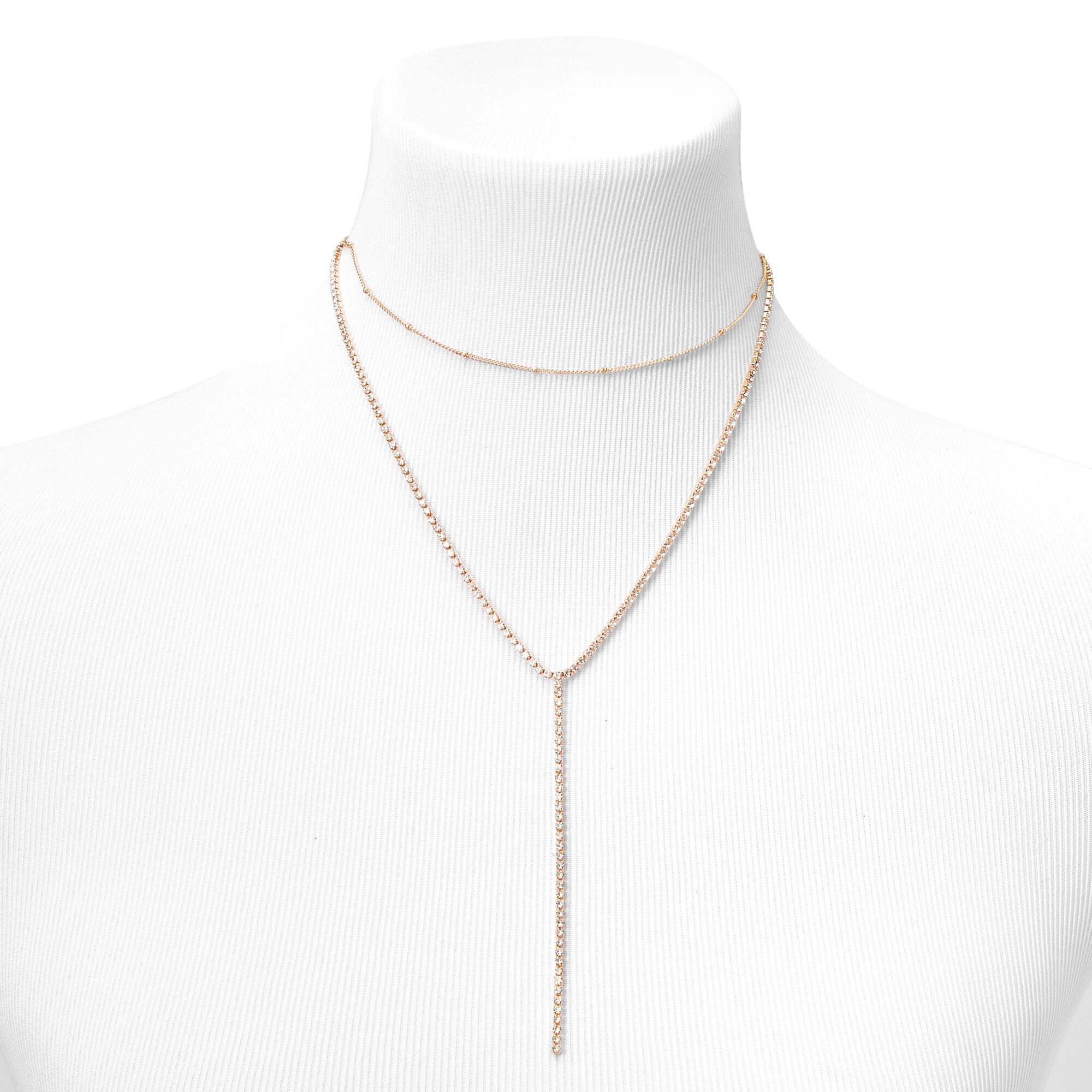 Gold-tone Ball Chain Y-Neck Multi-Strand Necklace,