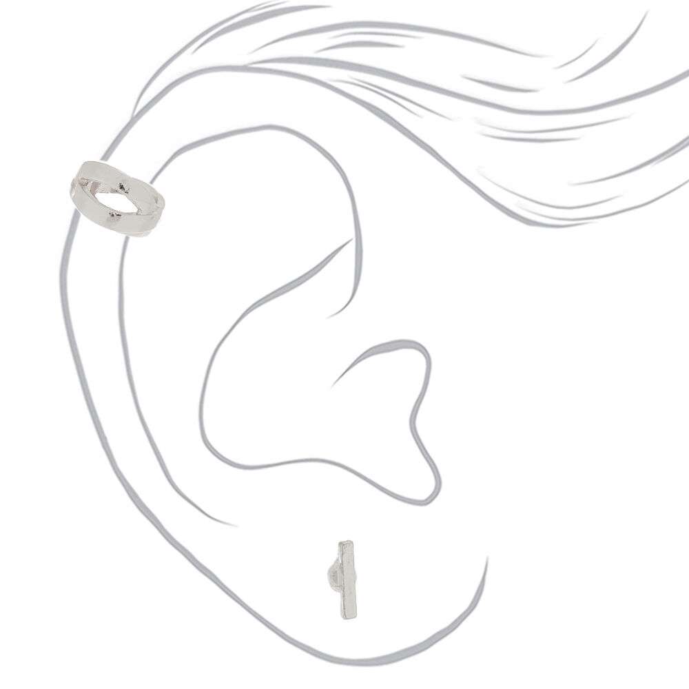Silver Earrings, 3 Pack + Free Ear Cuff,