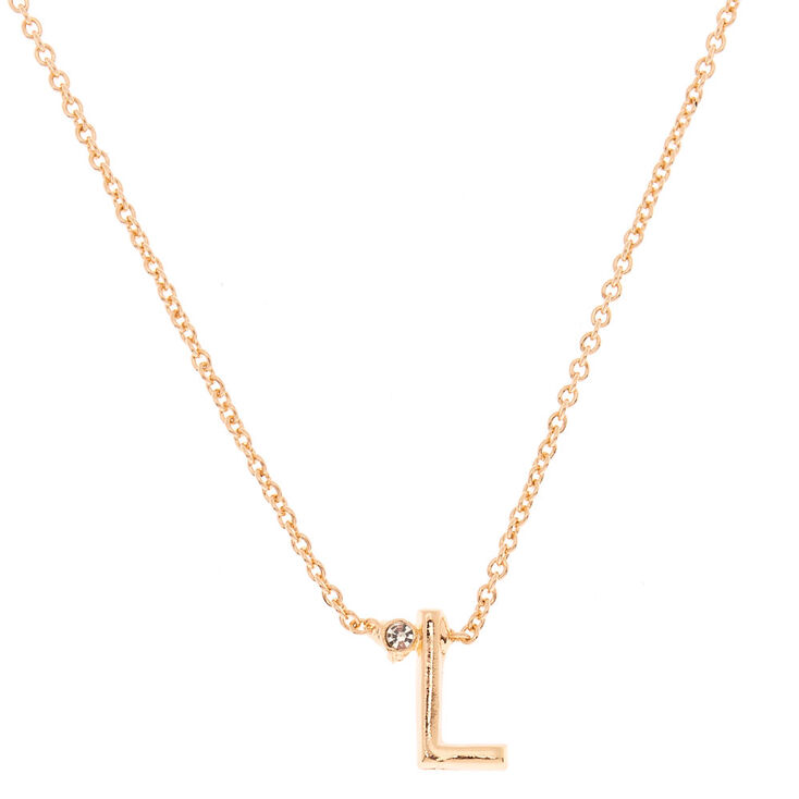 Gold Stone Initial Pendant Necklace - L,