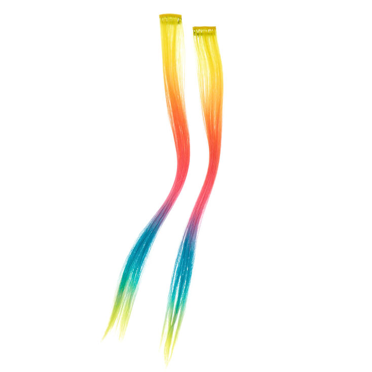 Rainbow Ombre Faux Hair Clip In Extensions 2 Pack Claire S Us