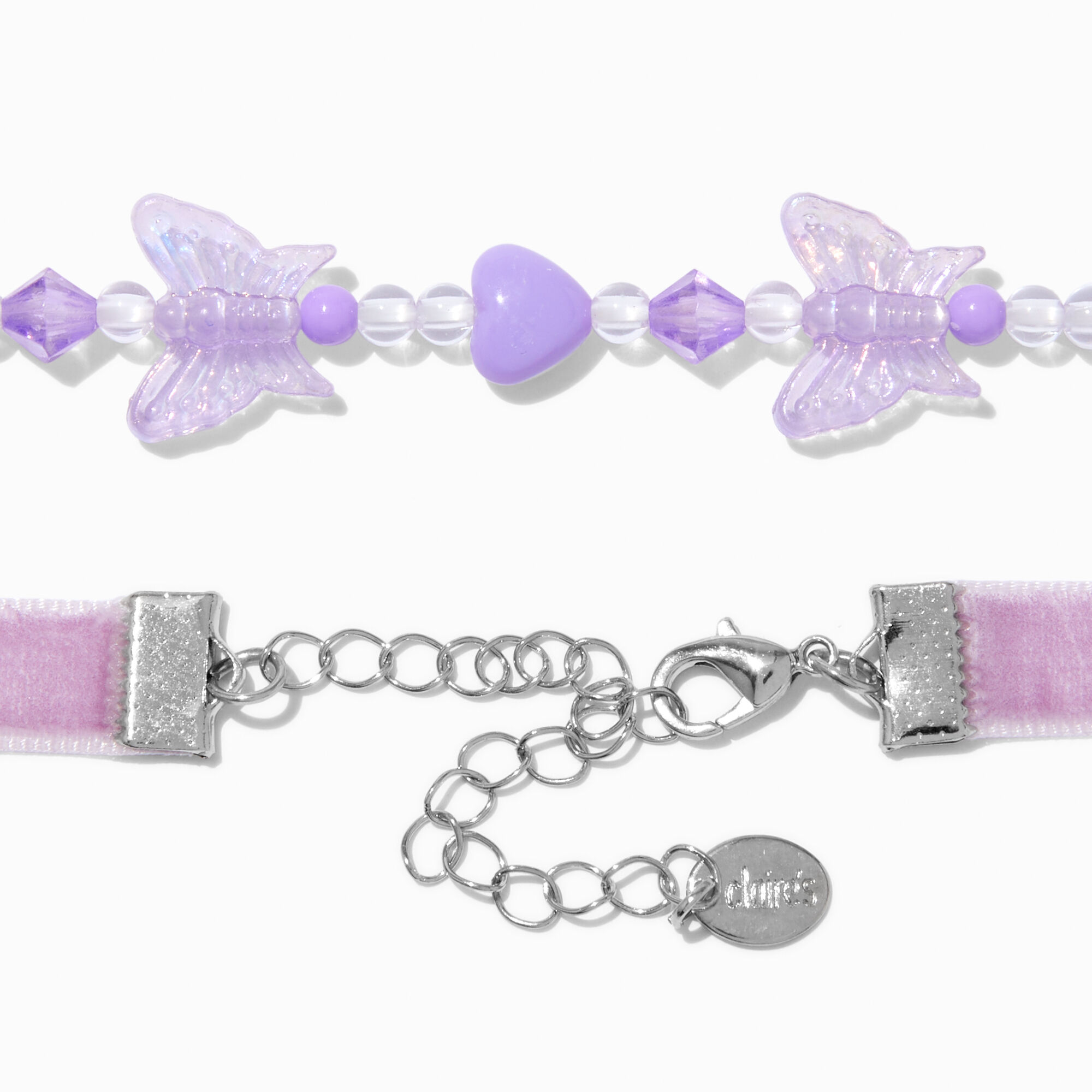 Purple Velvet Butterfly Beaded Choker Necklaces - 2 Pack,