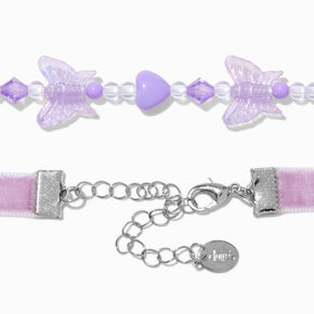 Purple Velvet Butterfly Beaded Choker Necklaces - 2 Pack,