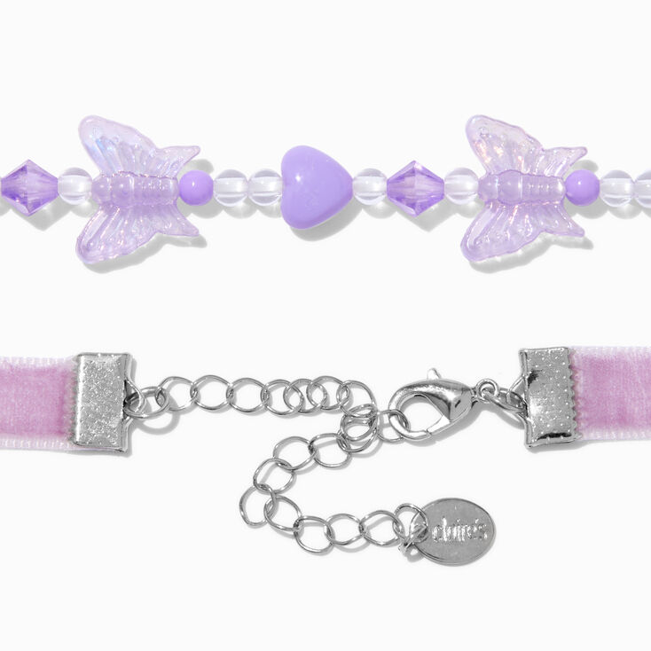 Purple Velvet Butterfly Beaded Choker Necklaces - 2 Pack,