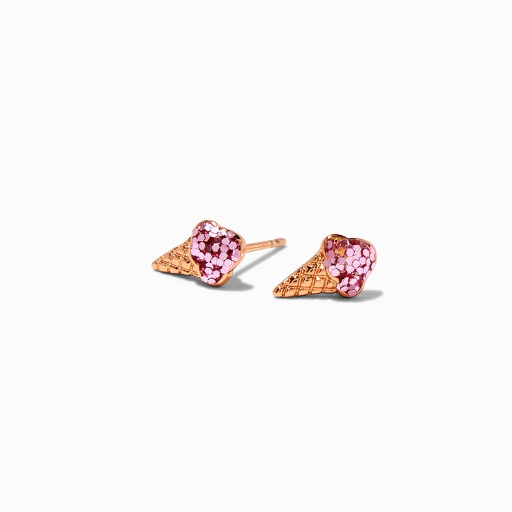 18k Gold Plated Pink Ice Cream Rose Gold Cone Stud Earrings,