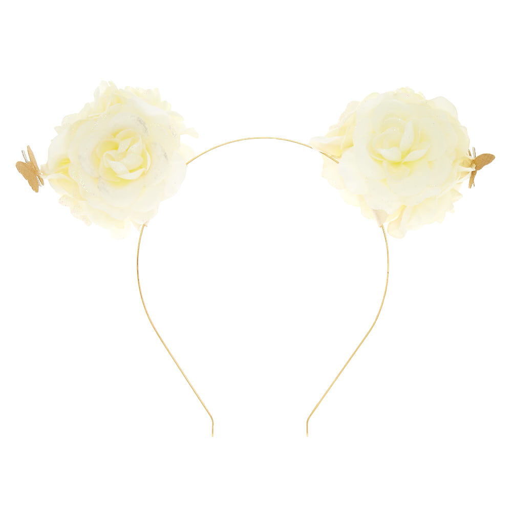 Serre-tête à fleurs types oreilles d’ours blanc ivoire,