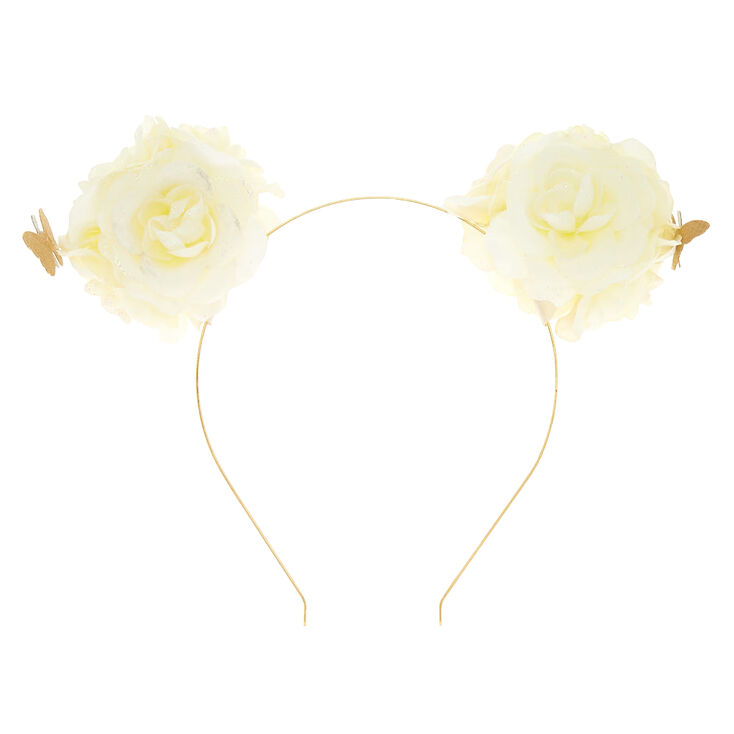 Flower Bear Ears Headband - Ivory White,