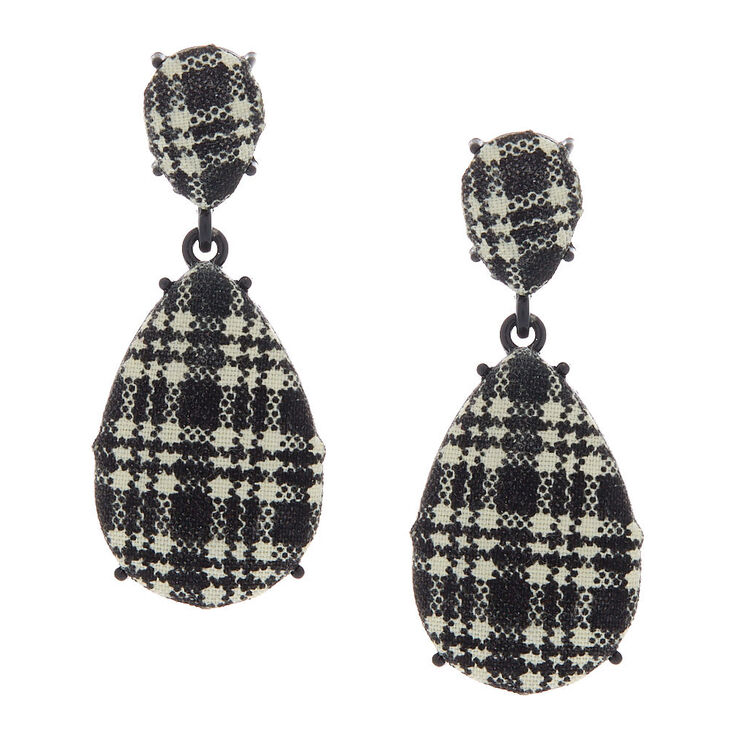 2&quot; Gingham Teardrop Drop Earrings - Black,