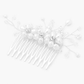 Silver-tone Pearl &amp; Rhinestone Flower Hair Comb,