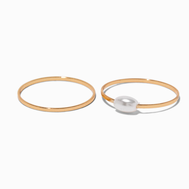 Pearl Beaded Gold-tone Ring Stack - 2 Pack,