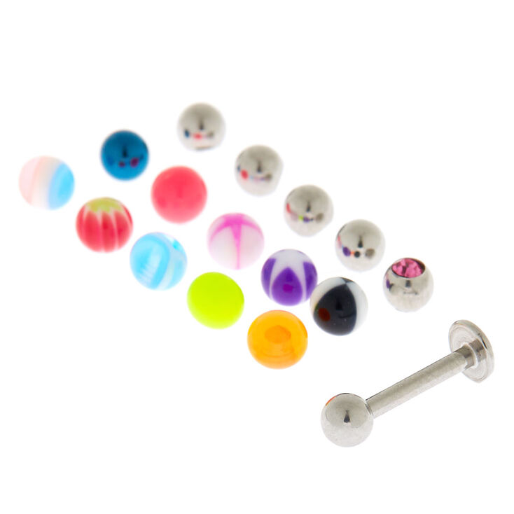 Silver 16G Labret Stud Replacement Balls - 16 Pack,