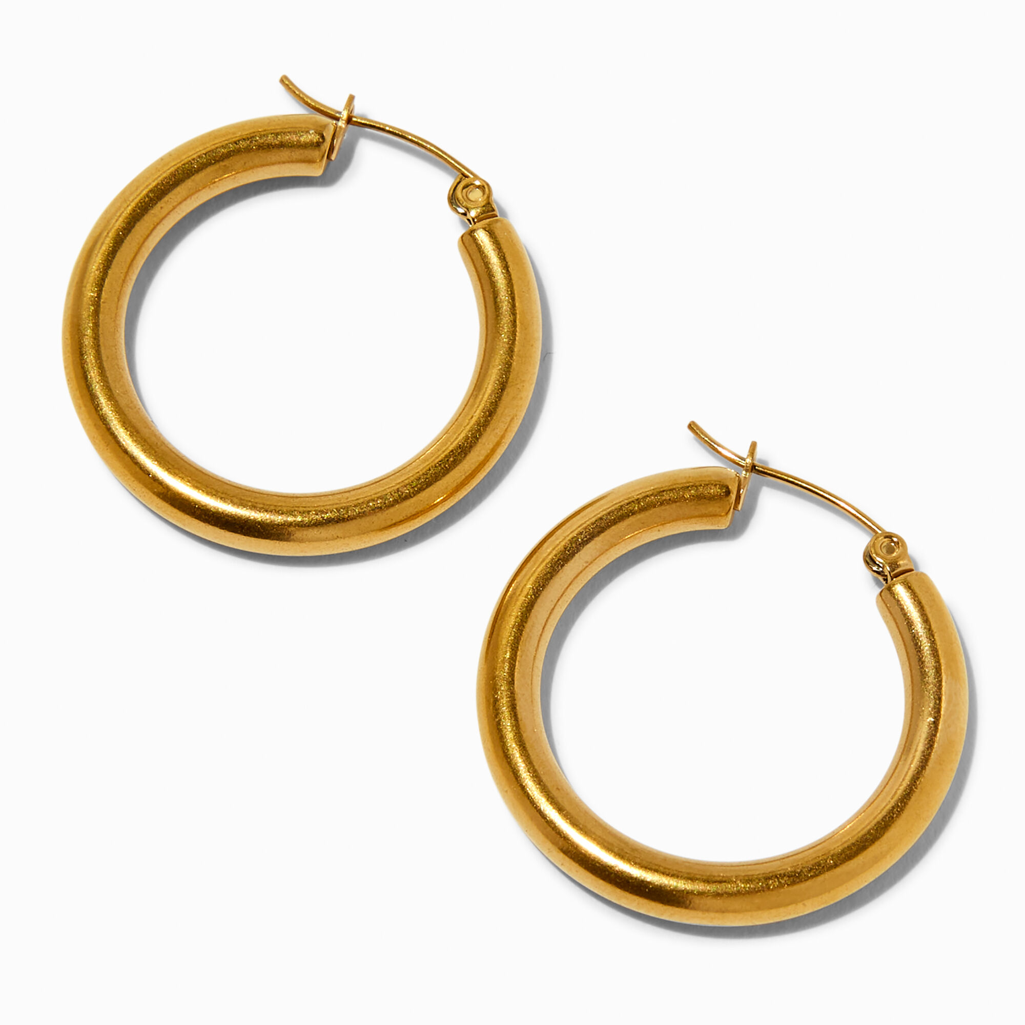 Gold tone Stainless Steel 4MM Huggie Hoop Earrings Claire s US