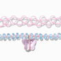 Pink Tattoo &amp; Blue Beaded Butterfly Choker Necklaces - 2 Pack,