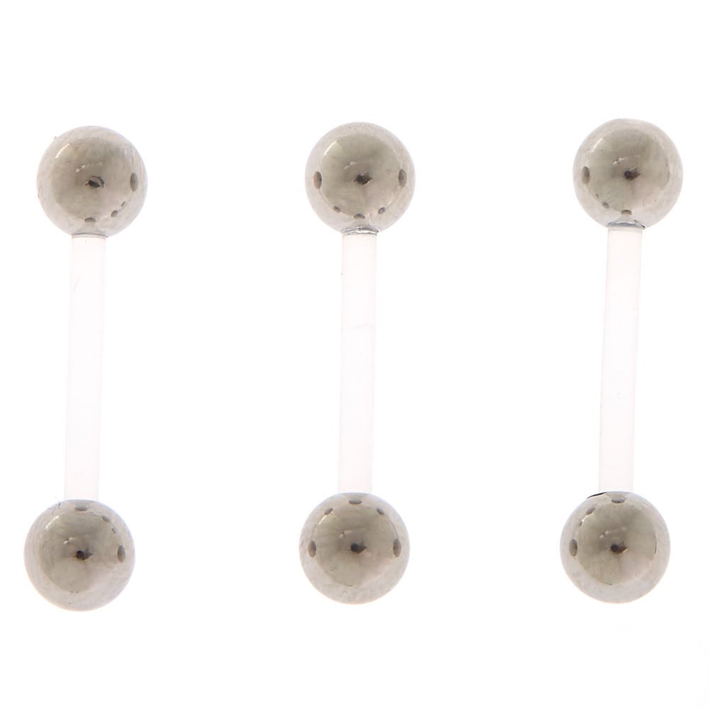 Bioflex® Silver 14G Barbell Tongue Rings - 3 Pack,