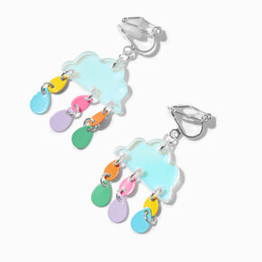 Rainbow Cloud 1&quot; Clip-On Drop Earrings ,