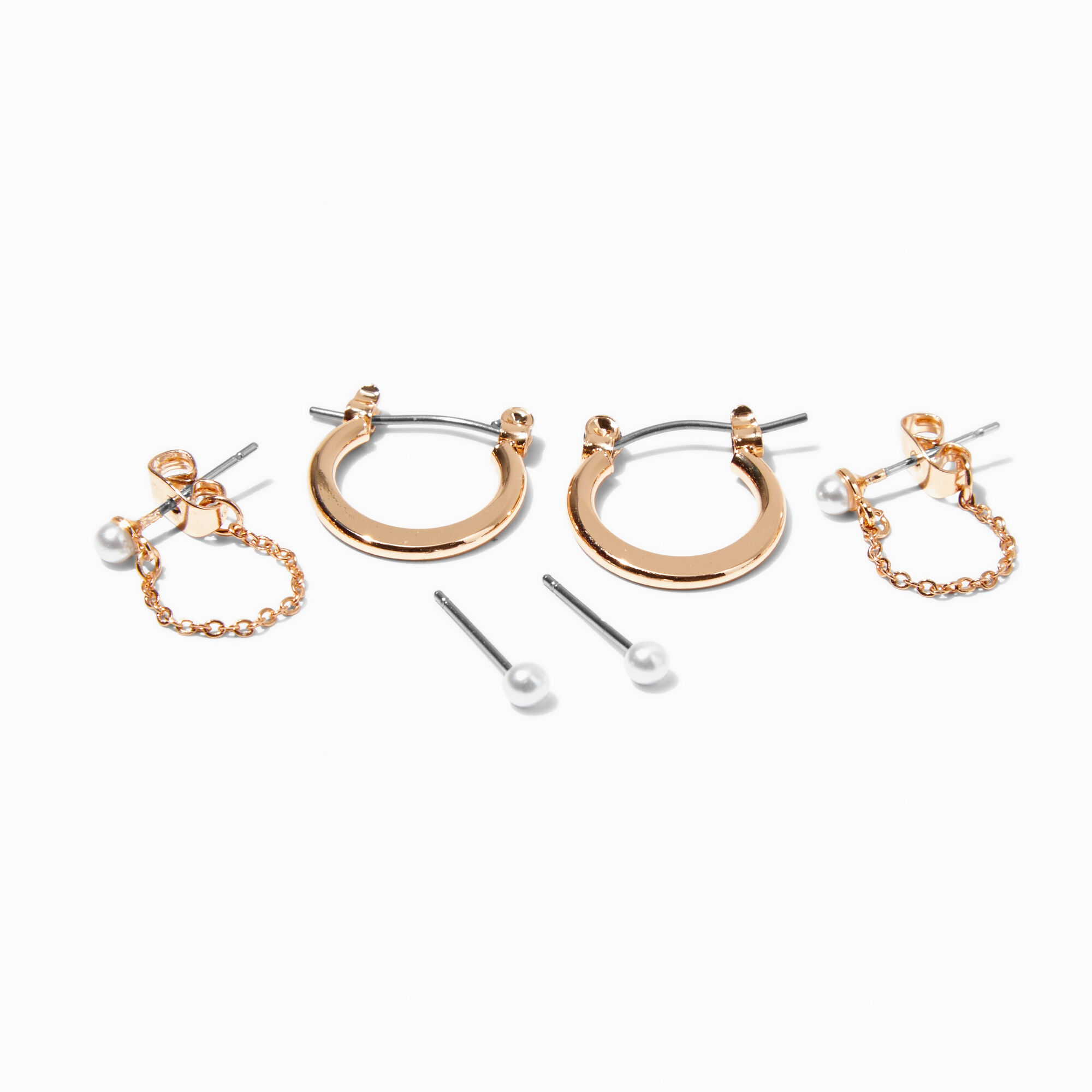 View Claires Tone Pearl Earring Stackables Set 3 Pack Gold information